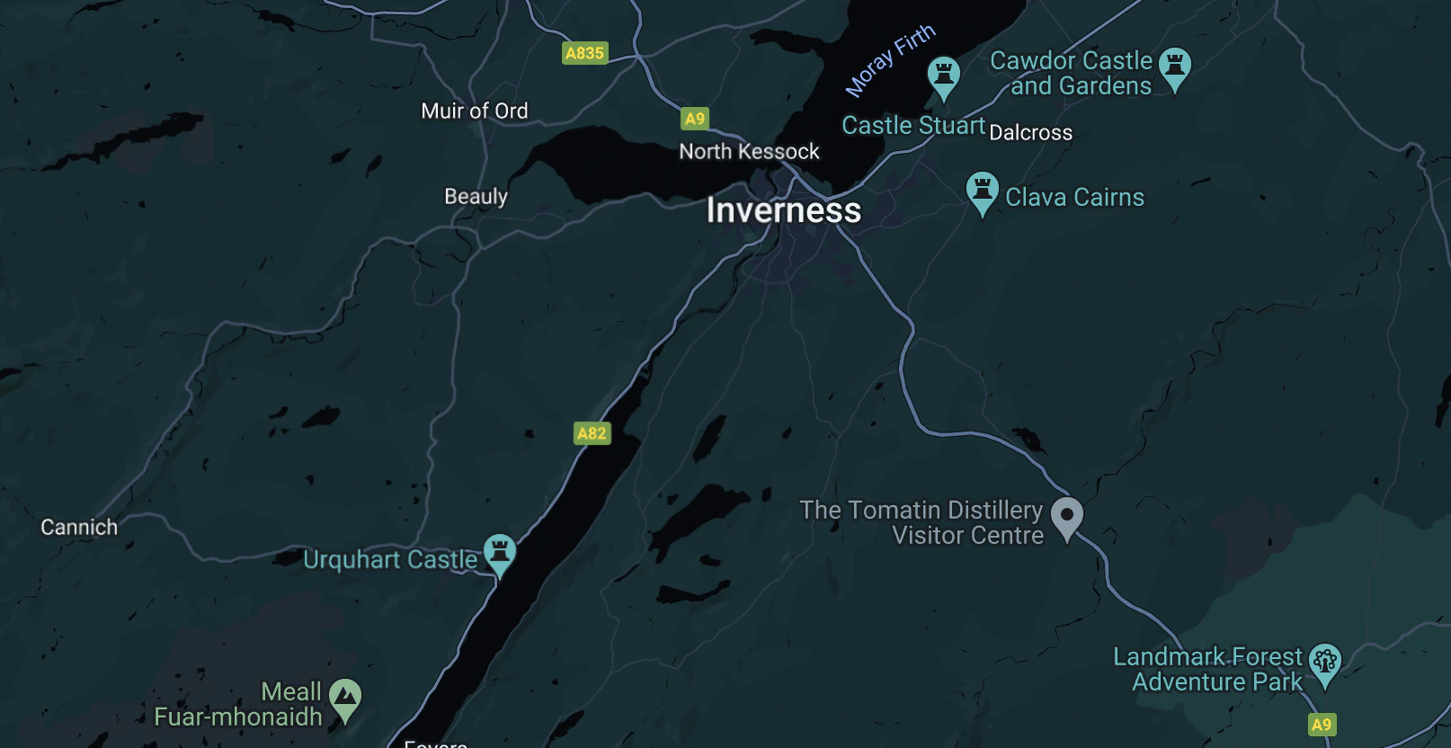 Inverness to loch ness travel map